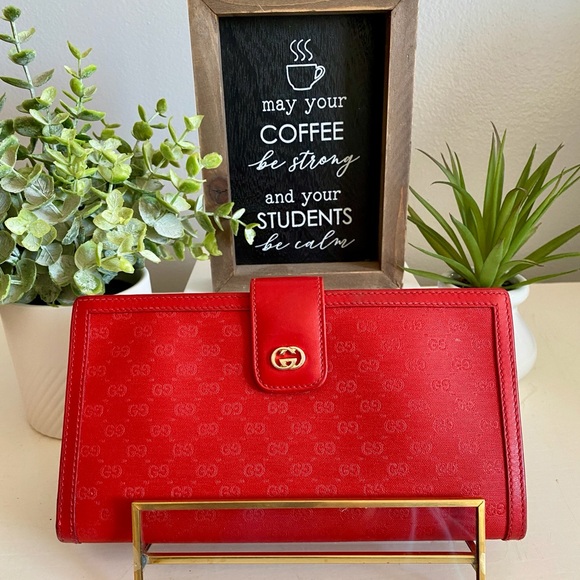 Gucci Vintage 1970s GG Tri-fold Long Wallet, RARE - Picture 1 of 15